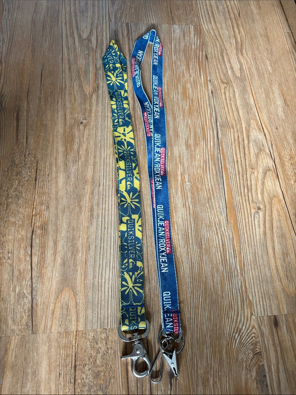 Vintage Quiksilver and Roxy Blue & Yellow Lanyard set with Metal Clips